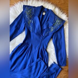 Vintage 80’s glam rock royal blue jumpsuit IIF size XS S